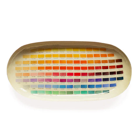 oval shaped enamel tray features artwork adapted from colour swatches